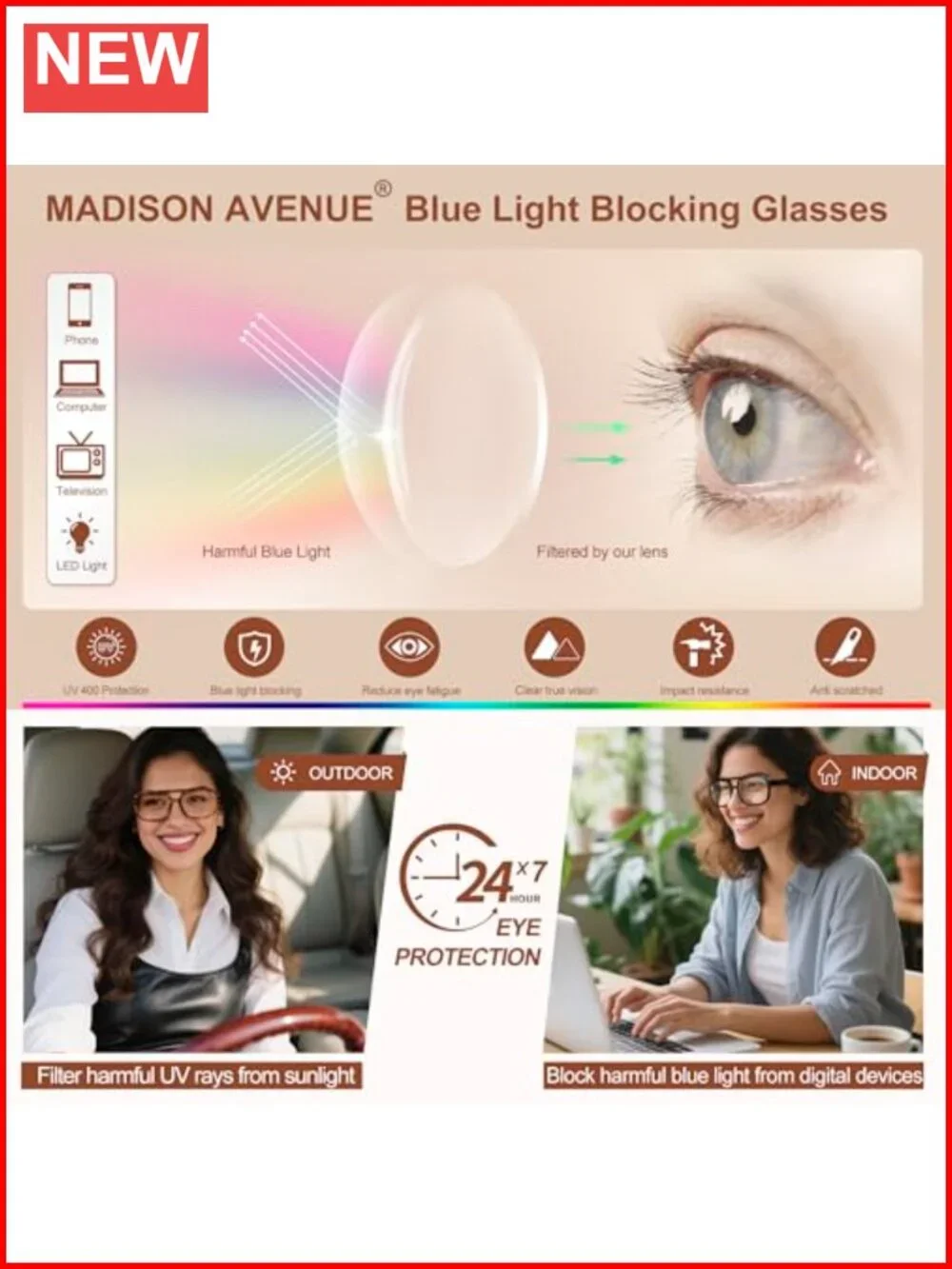 Retro Aviator Blue Light Blocking Glasses with Case, Rectangle Computer